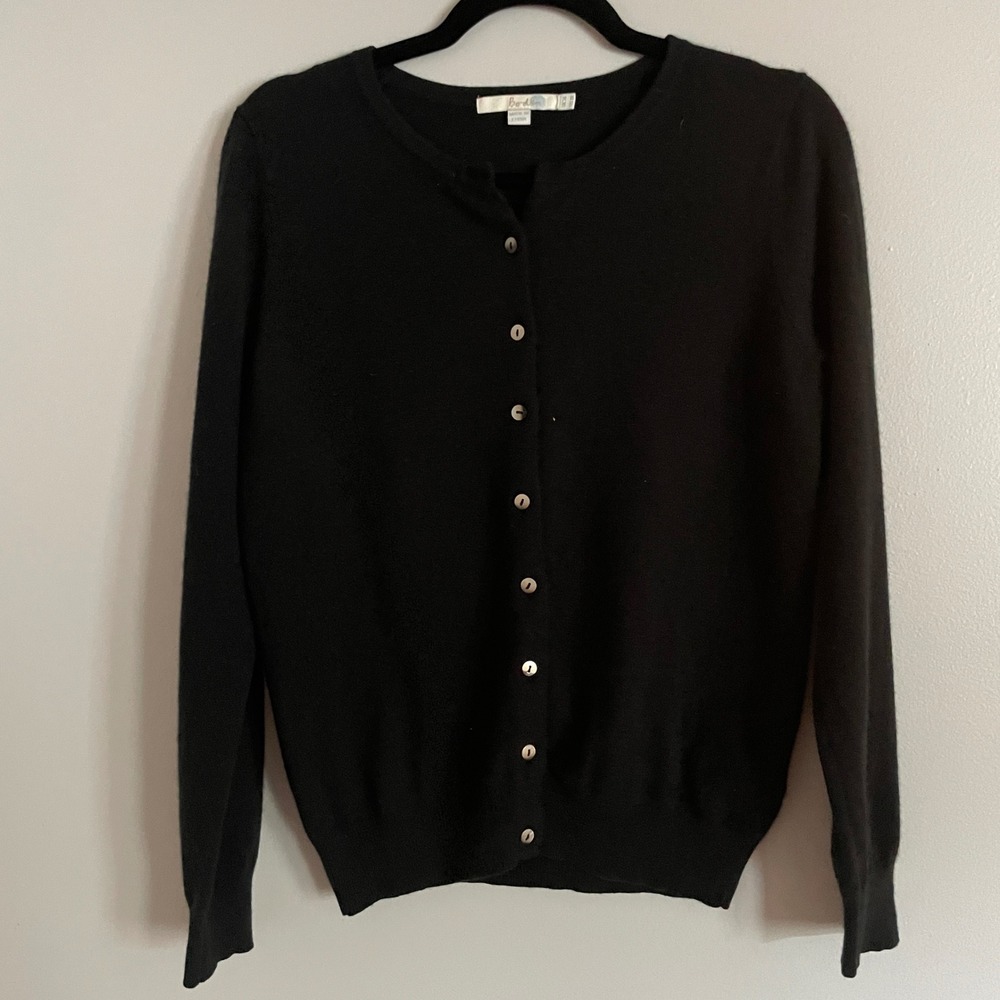 Boden Cardigan Womens 10 Black 100% Cashmere Button Front Crew Neck Classic